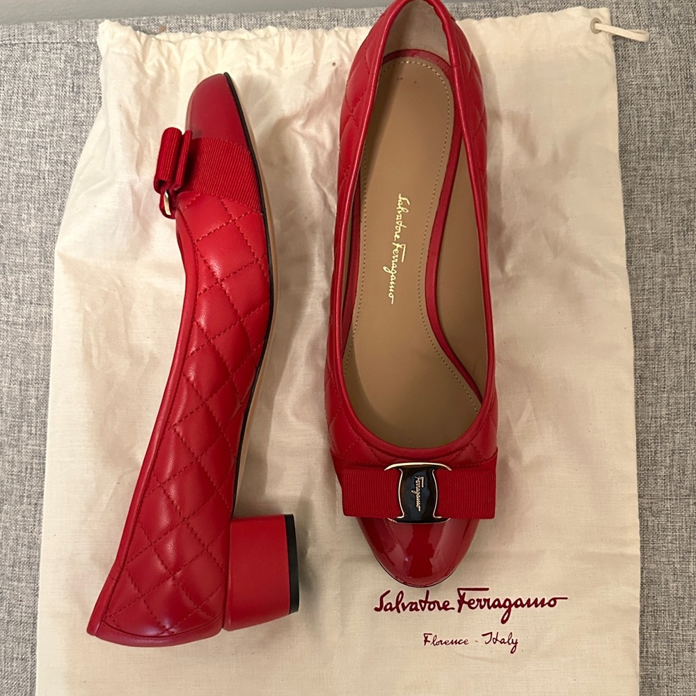 Salvatore Ferragamo Vara Red Quilted Heels